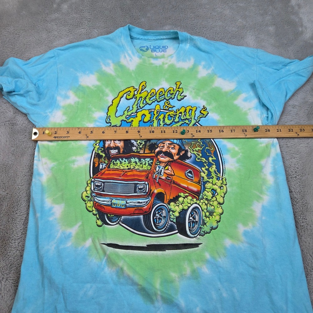 Liquid Blue Cheech & Chong T-Shirt Mens L Graphic Tie-Dye Van Movie Blue Green - Picture 3 of 5
